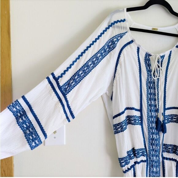 Dodo Bar Or Mustafa Cotton Cover Up Dress Blue Embroidered Tassels Mini Cover - Picture 4 of 8